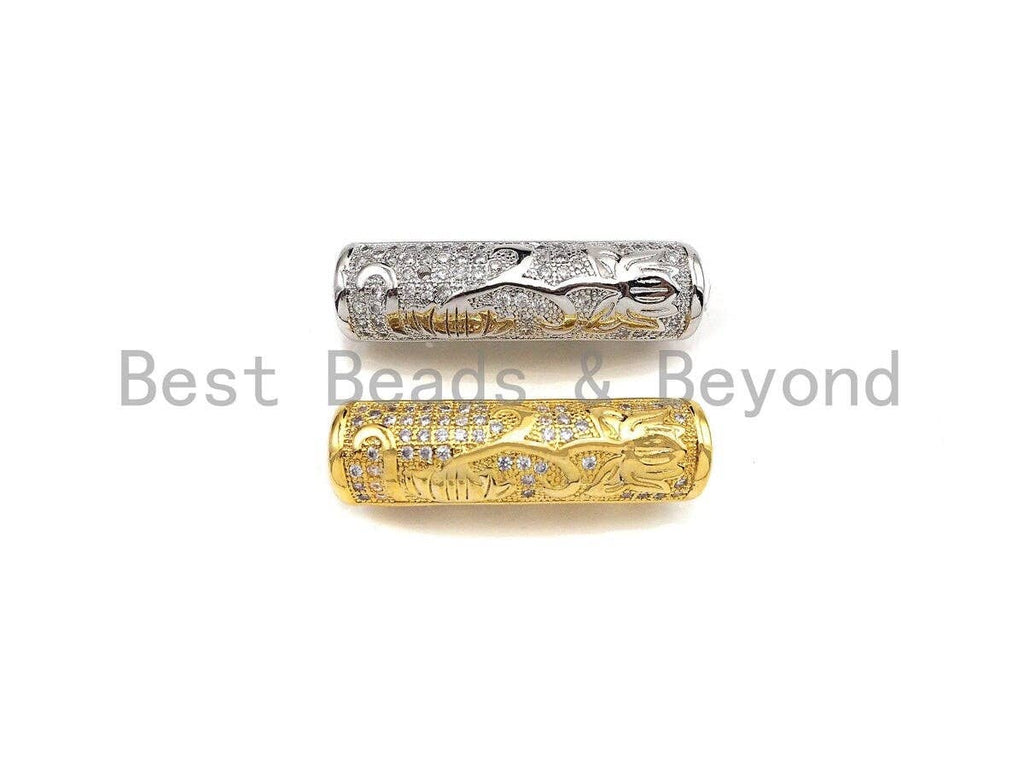 Clear CZ Micro Pave Flower Patten Curved Tube, Flower Cubic Zirconia Spacer Tube for Bracelet, 7x26mm, sku#Z1080