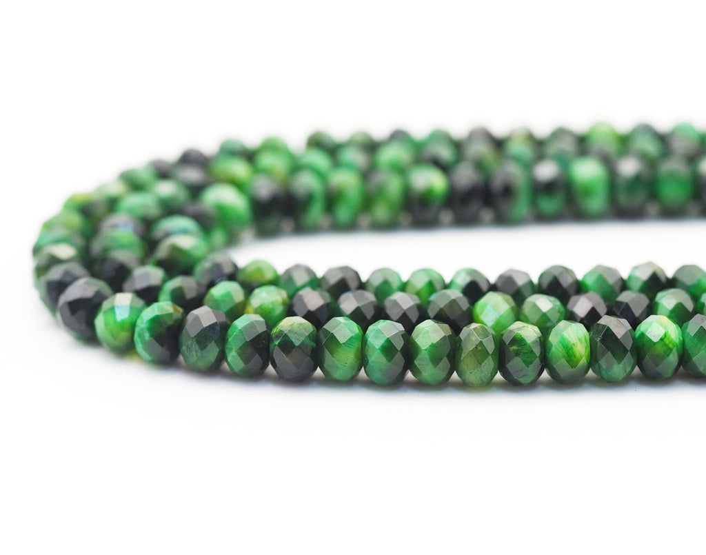 Natural Quality Green Tiger Eye Rondelle Faceted, Sku#UA294