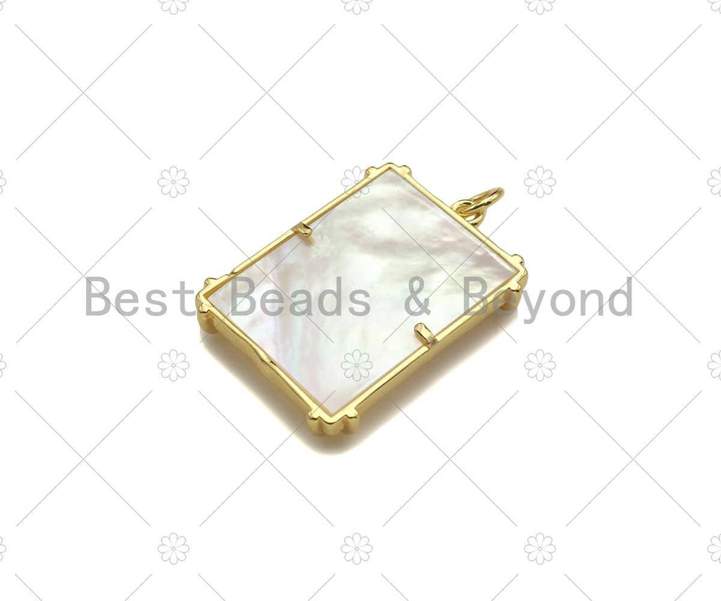 Gold Filled Hand Sun Heart Snake On MOP Rectangle Pendant, 18K Gold Filled Mother of Pearl Charm,Necklace Bracelet Charm,18x24mm,Sku#Z1339