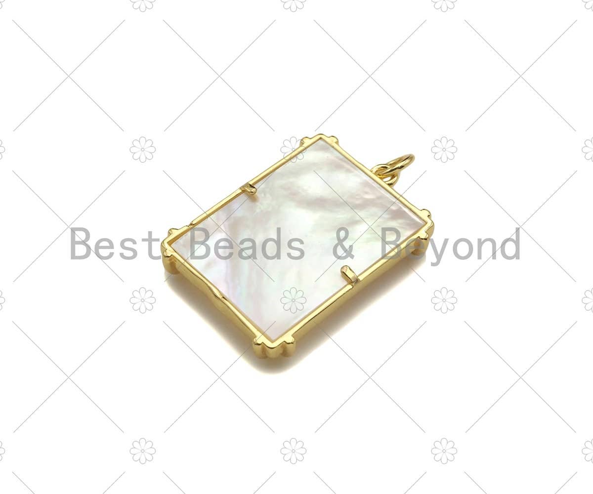 Gold Filled Hand Sun Heart Snake On MOP Rectangle Pendant, 18K Gold Filled Mother of Pearl Charm,Necklace Bracelet Charm,18x24mm,Sku#Z1339