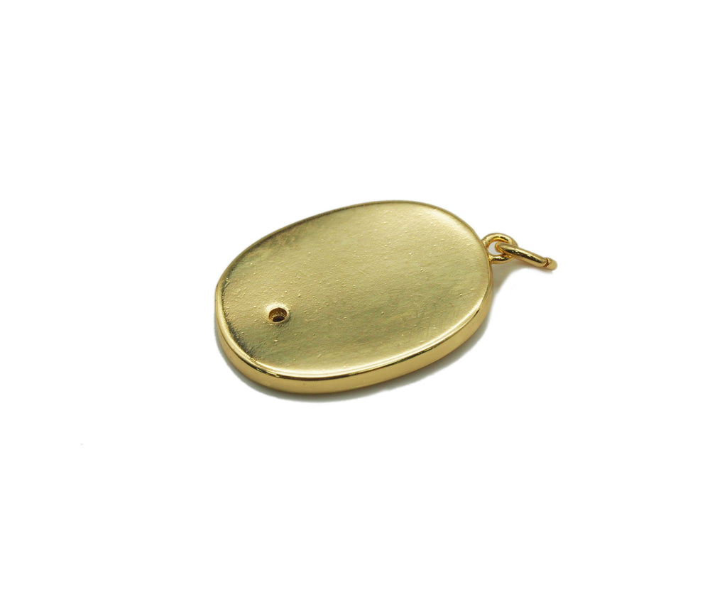 CZ Enamel Hand On Oval Pendant, Sku#Z1432