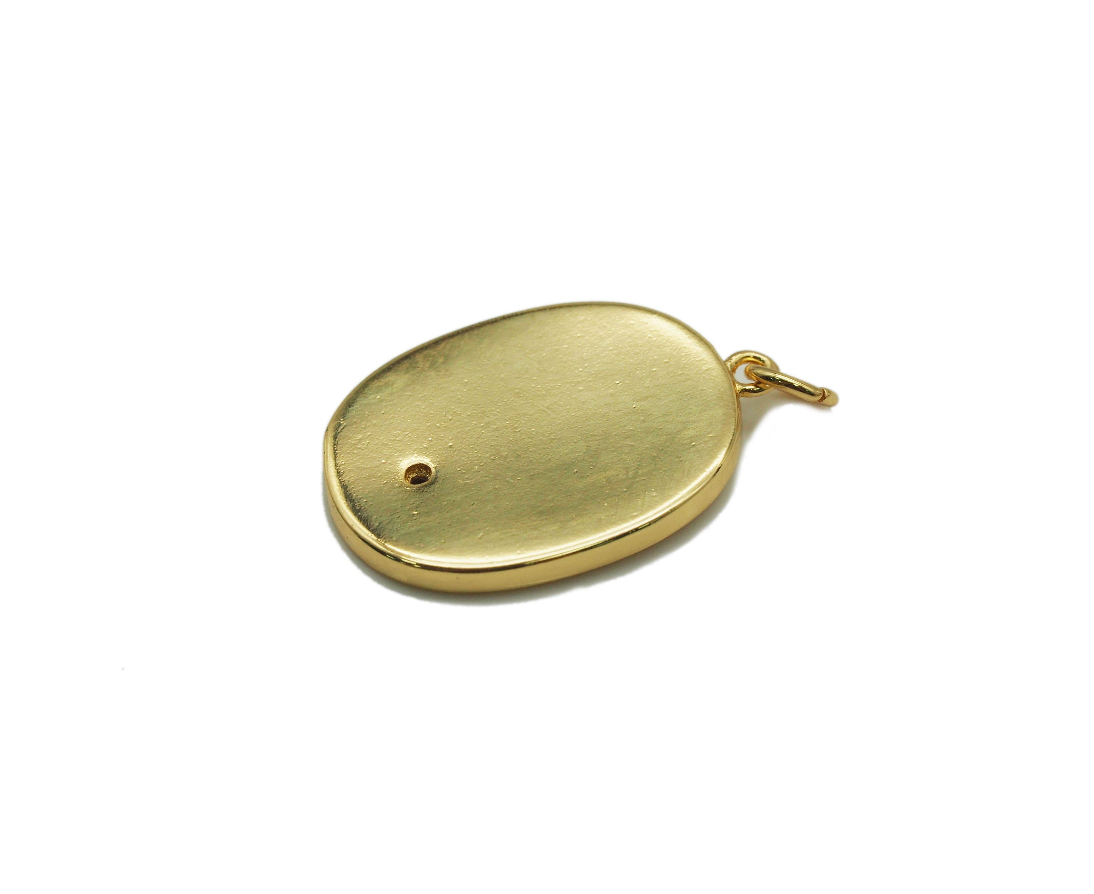 CZ Enamel Hand On Oval Pendant, Sku#Z1432
