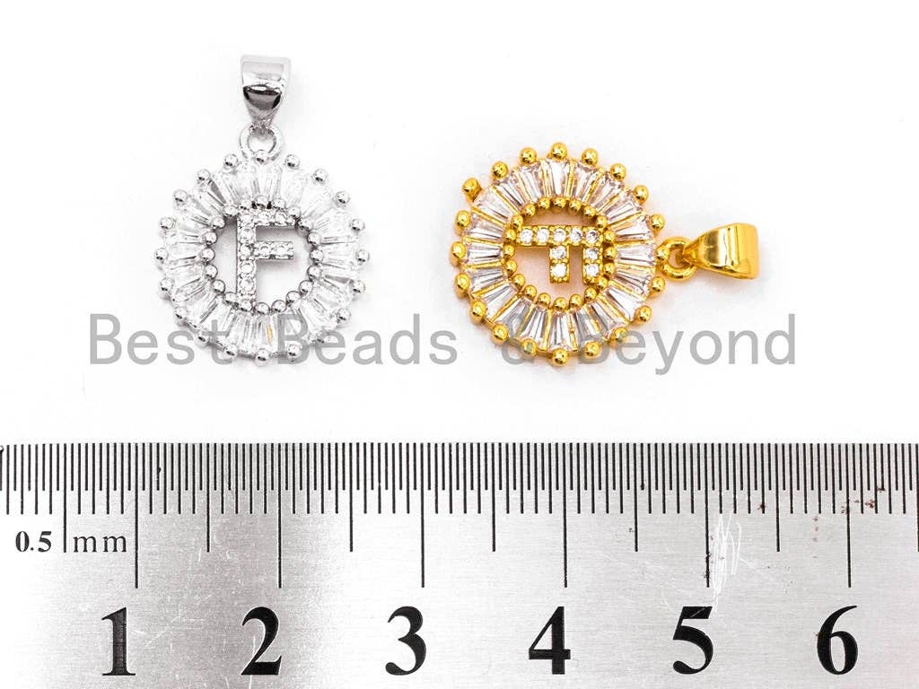 CZ Micro Pave Initial Letter F Charm/Pendent Beads,Cubic Zirconia Pave  Alphabet Beads Pendent, Gold/Silver Finish,16x18mm,sku#Z225
