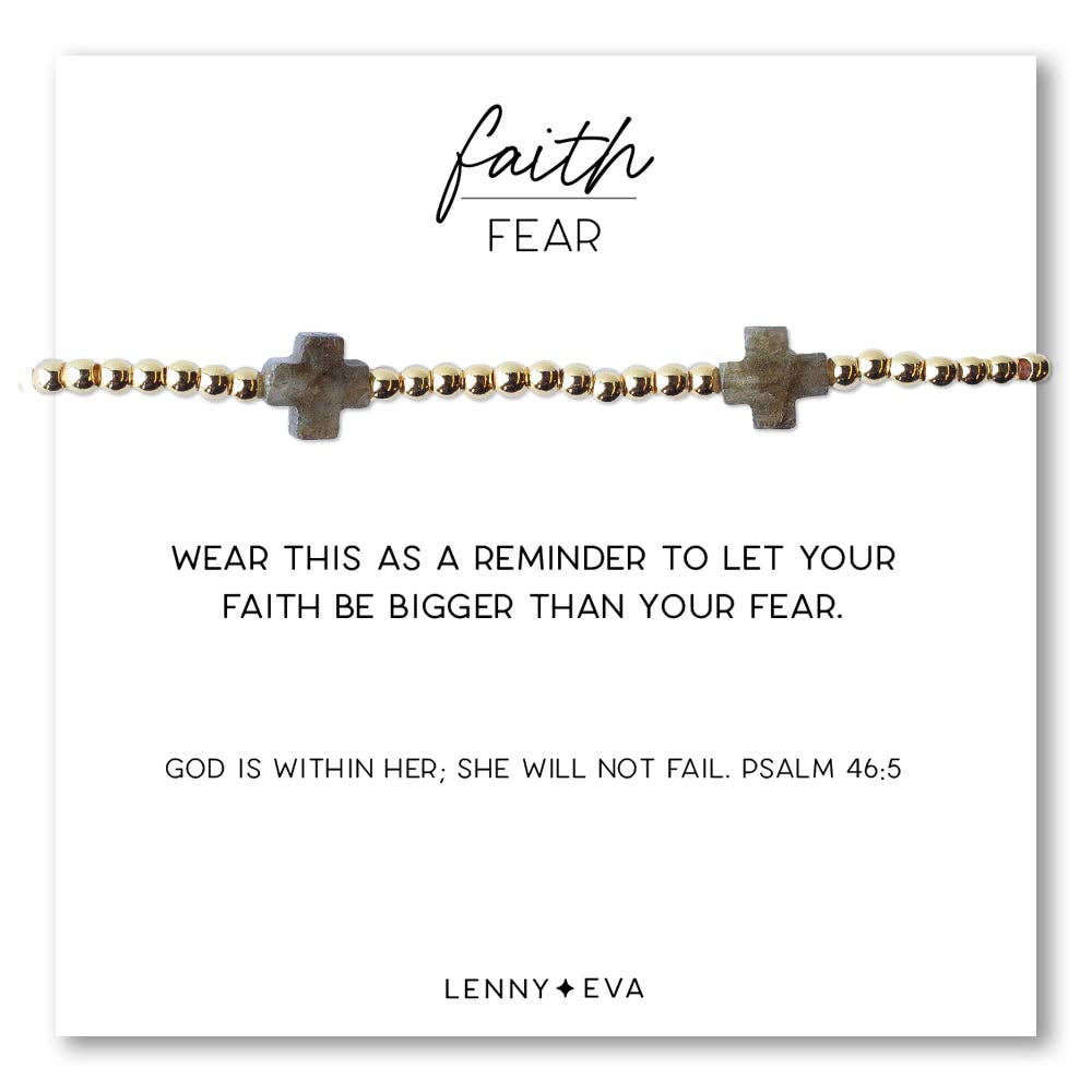 Faith Over Fear Gemstone Cross Bracelet-Labradorite Cross