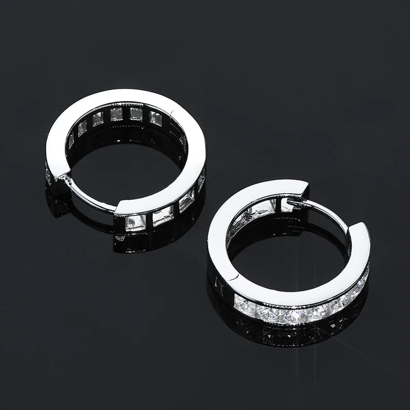 2.5mm Moissanite Hoop Huggie Earrings 925 Sterling Silver Unisex Certified Pair