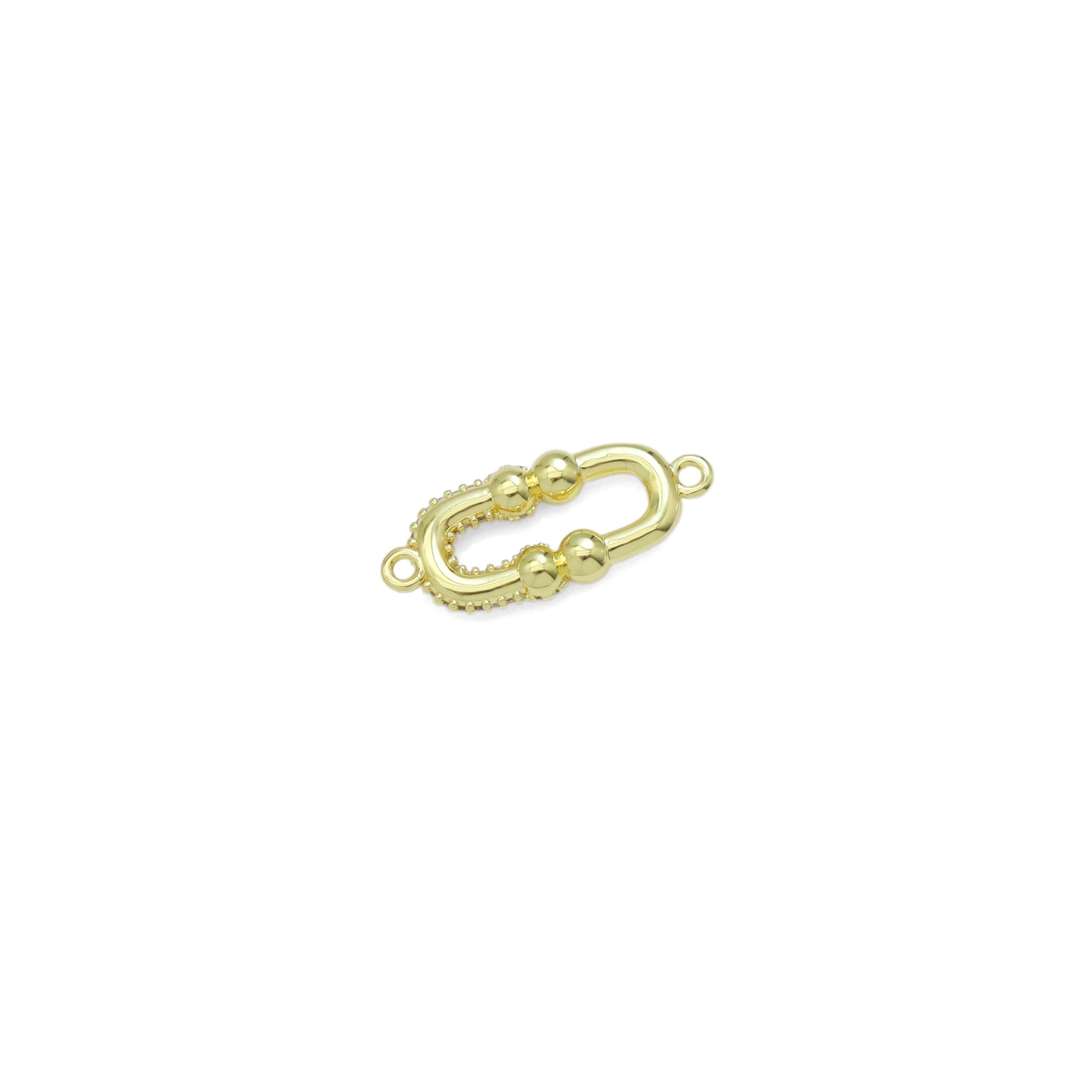 CZ Oval Double U Shape Gold Connector Charm, Sku#LK935