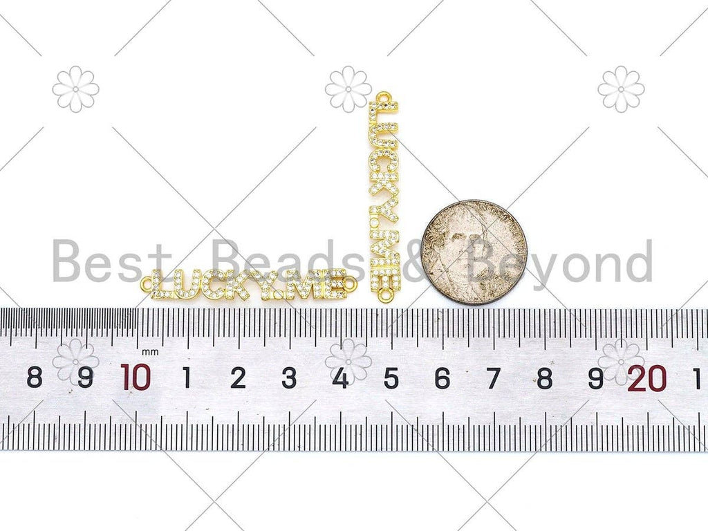 CZ Micro Pave Lucky Me Word Connector, 18K Gold Filled Link Connector, Necklace Bracelet Connector, 6x43mm,sku#LK450