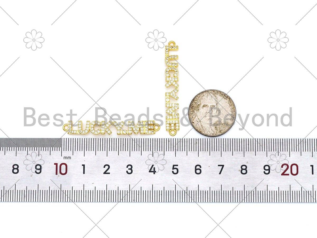 CZ Micro Pave Lucky Me Word Connector, 18K Gold Filled Link Connector, Necklace Bracelet Connector, 6x43mm,sku#LK450
