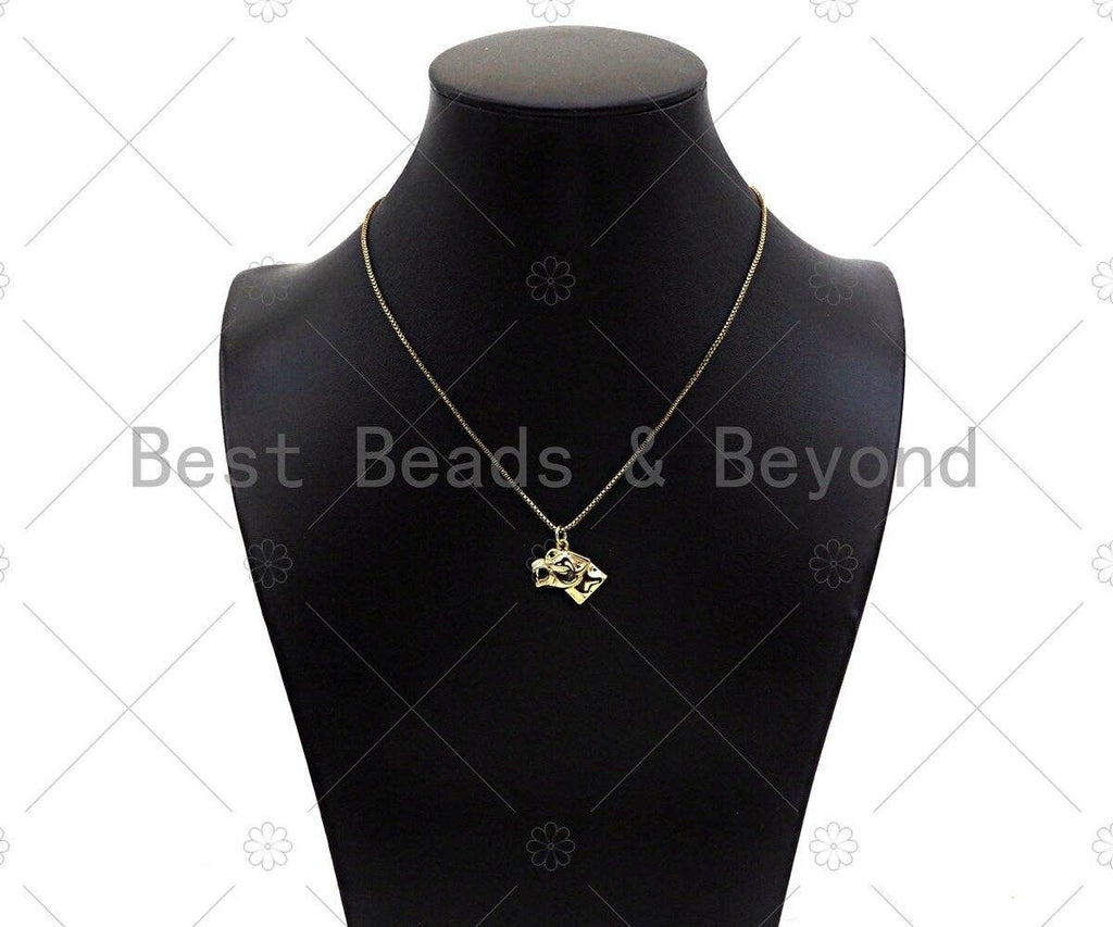 18K Gold Filled Wolf Head Shape Pendant, Green Micro Pave CZ Gold Filled Charm, Necklace Bracelet Charm Pendant, 16x14mm,Sku#Z1346