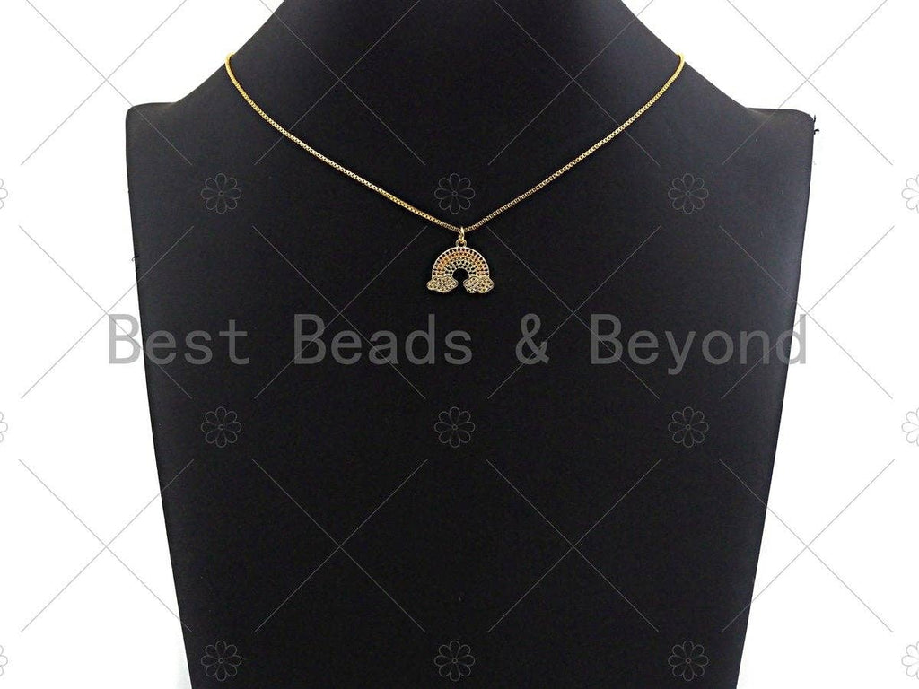 Colorful CZ Micro Pave Rainbow With Cloud Pendant/Charm,Rainbow Cubic Zirconia Pendant, Silver/Gold /Rose Gold/Black Tone,15x18mm,Sku#F1170