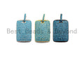 Turquoise CZ Micro Pave Rectangle Tag Pendant/Charm, Cubic Zirconia Pendant, Pave Dog Tag, 18x27mm, sku#X51