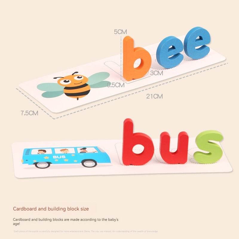 Jeu d'orthographe pour enfants avec des lettres en bois