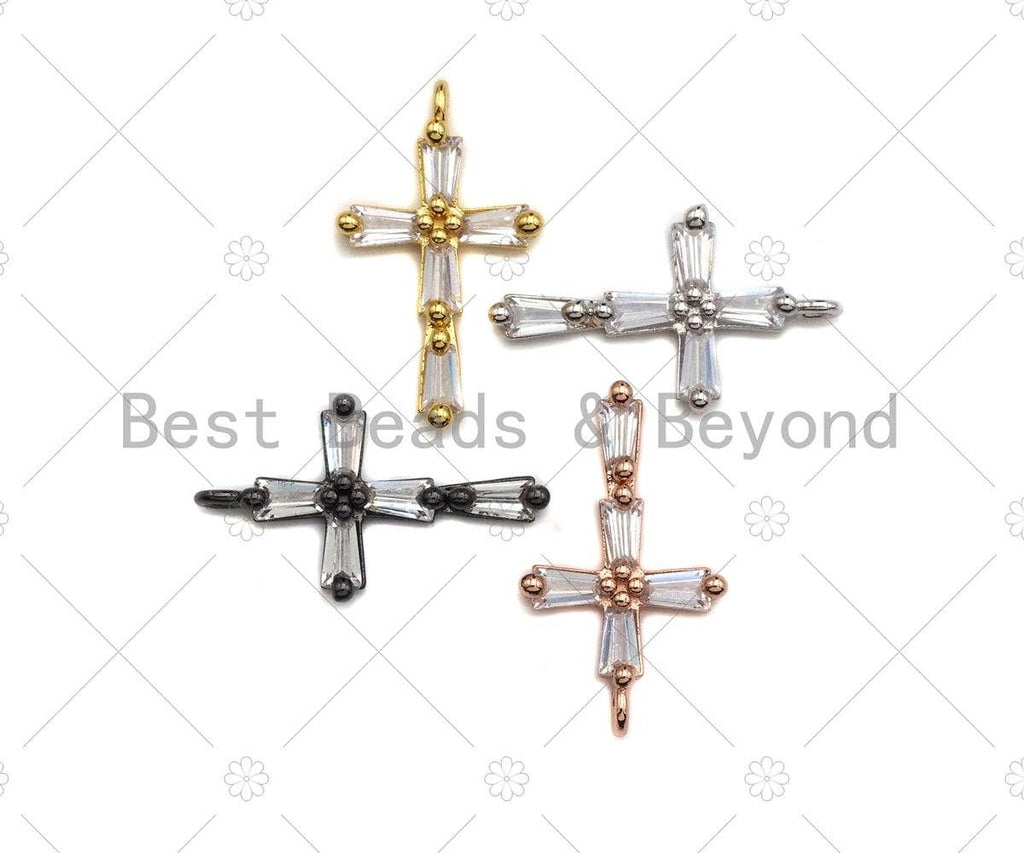 CZ Micro Pave Cross Shaped Pendant/Charm, Cross Charm with Baguette CZ,  Cubic Zirconia Pave Charm, 9x15mm, sku#Y292