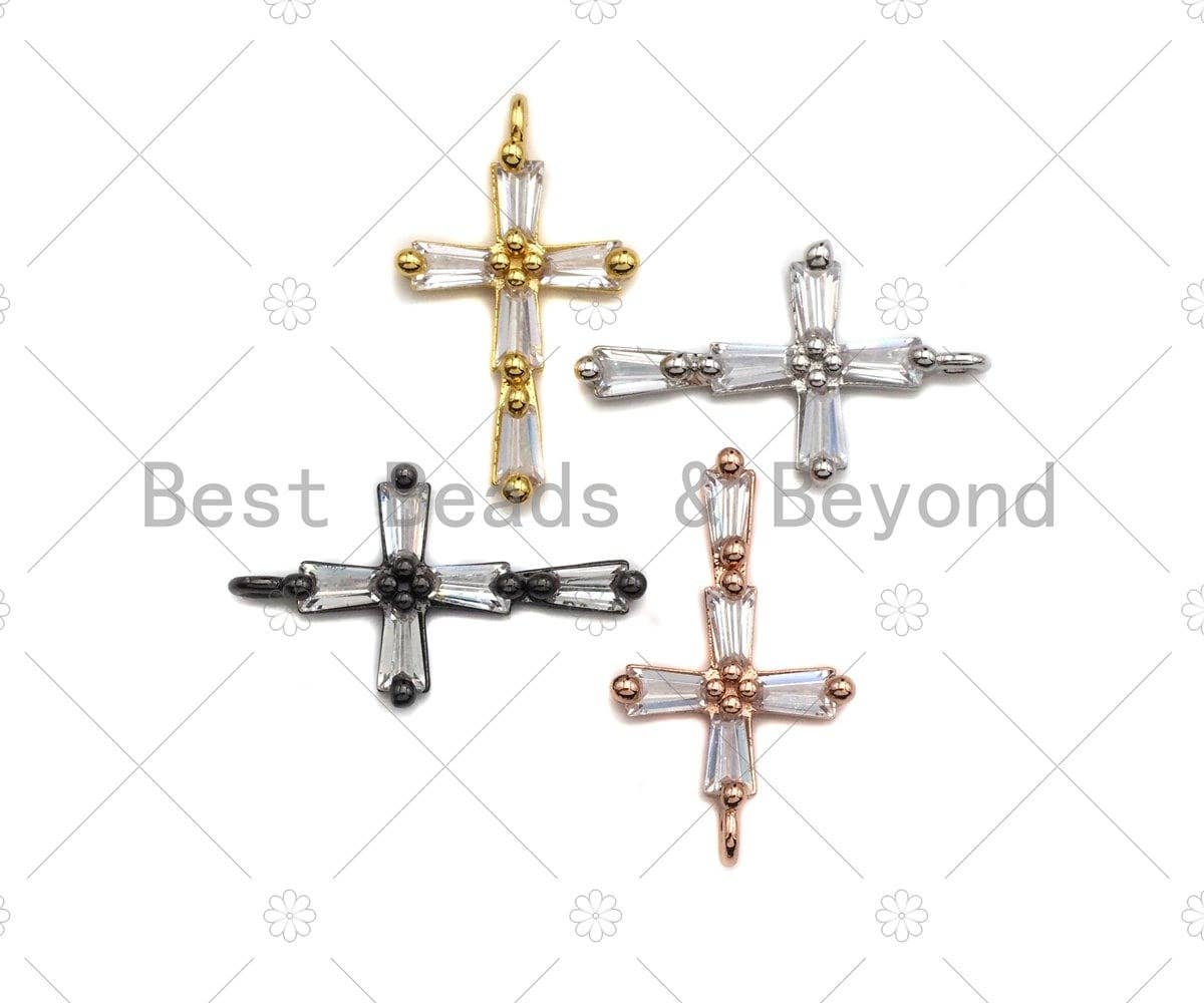 CZ Micro Pave Cross Shaped Pendant/Charm, Cross Charm with Baguette CZ,  Cubic Zirconia Pave Charm, 9x15mm, sku#Y292