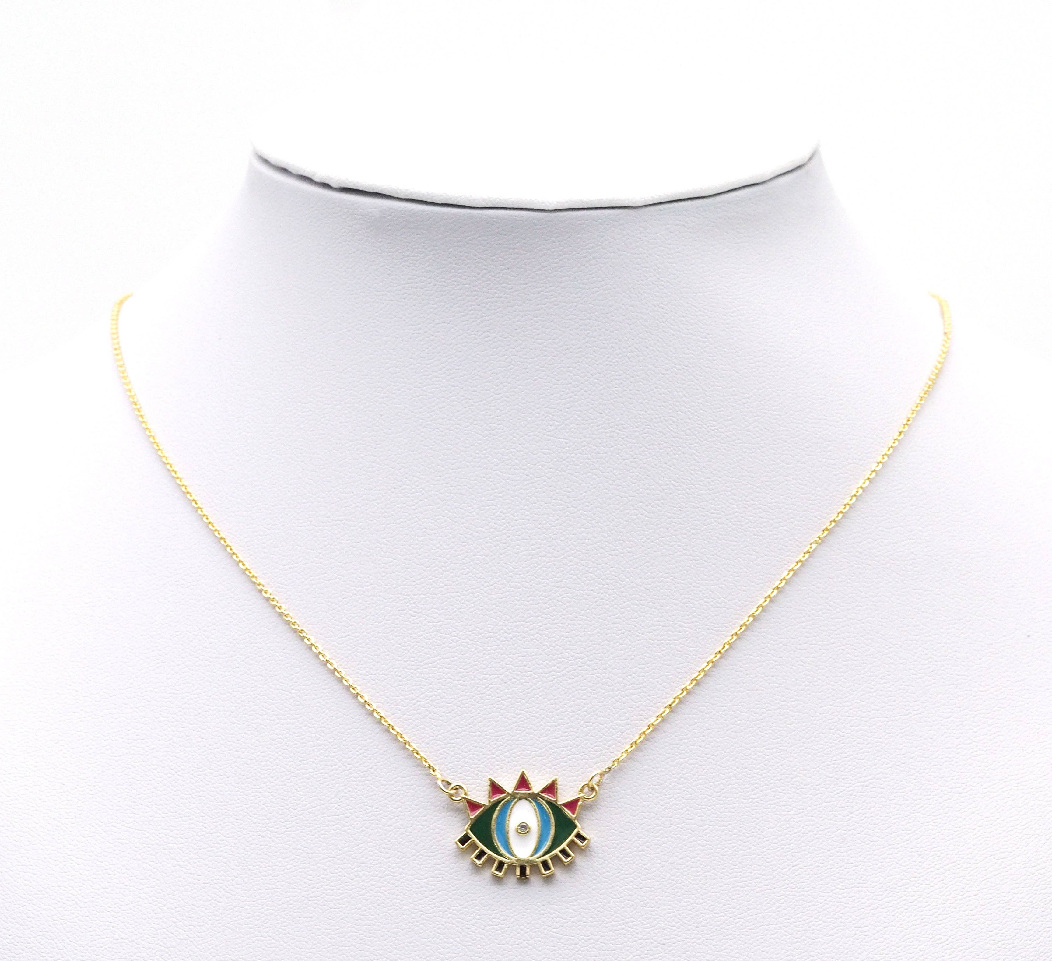 Gold CZ Enamel Evil Eye Charm, Sku#Z1464