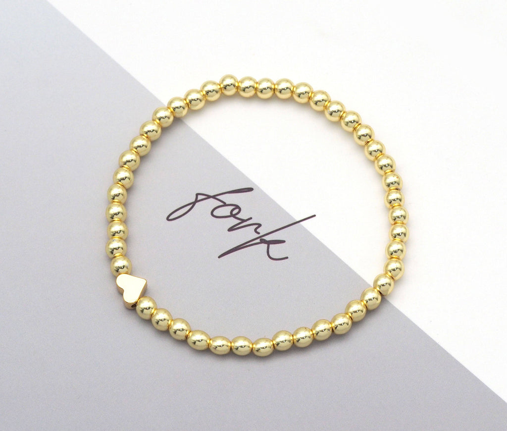 Gold Heart Mop gold ball Stretchy bracelet,sku#EF257