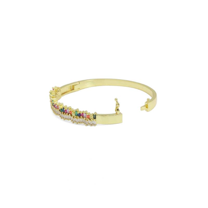 Double Line Baguette CZ Gold Adjustable Bracelet, Sku#LX502