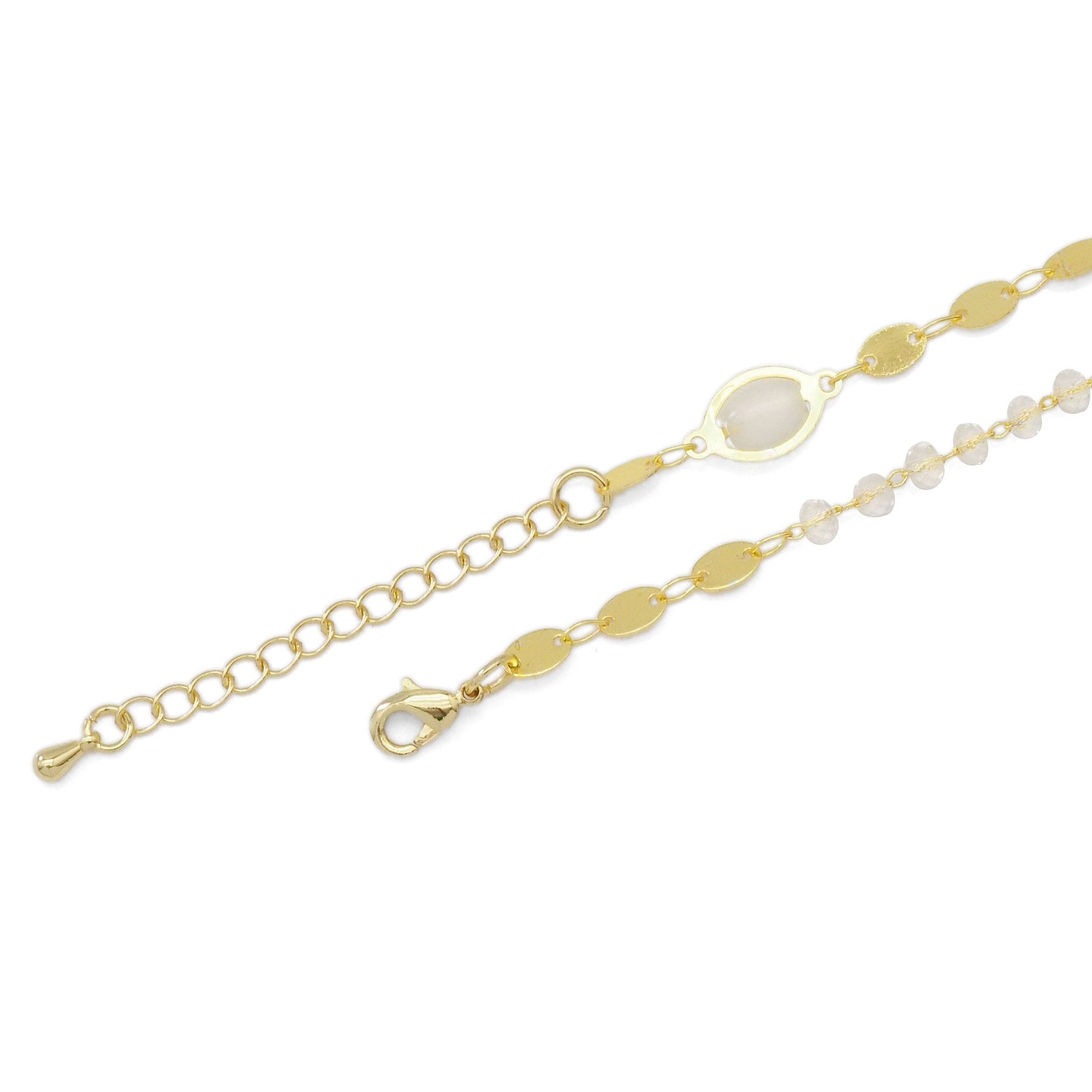Oval Disc Opal Link Gold  Necklace, Sku#EF355