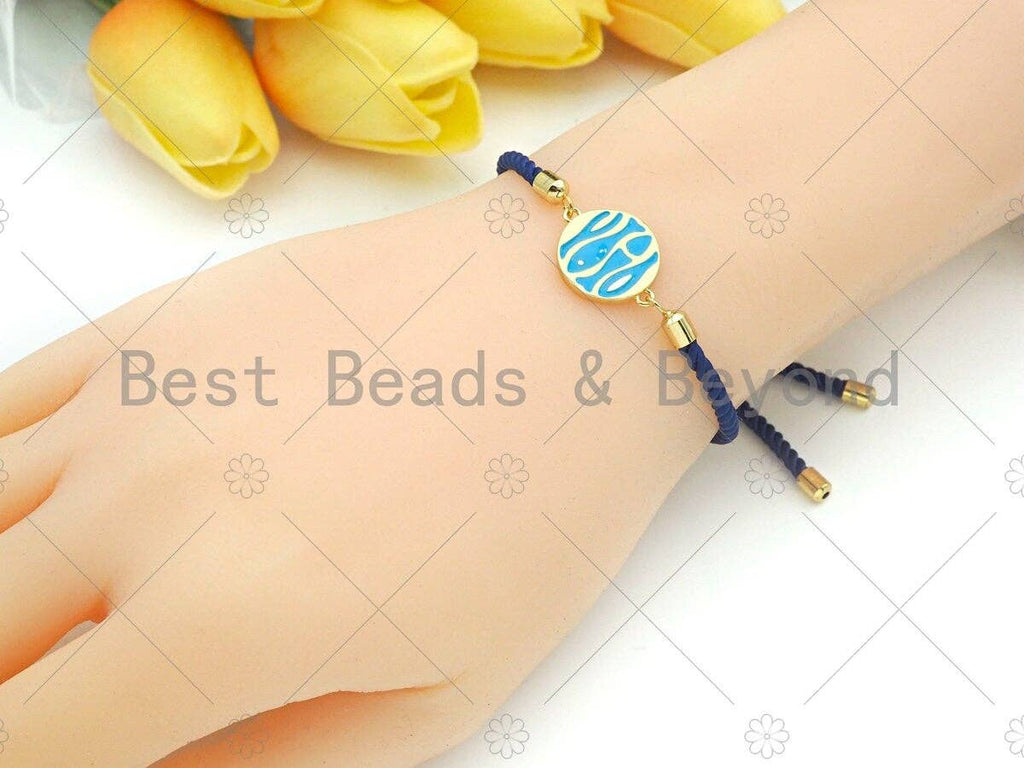 Enamel Turquoise Blue Fish Shape On Round Coin Connector,Dainty Gold Round Connector,Enamel Jewelry,19x15mm,Sku#Y420