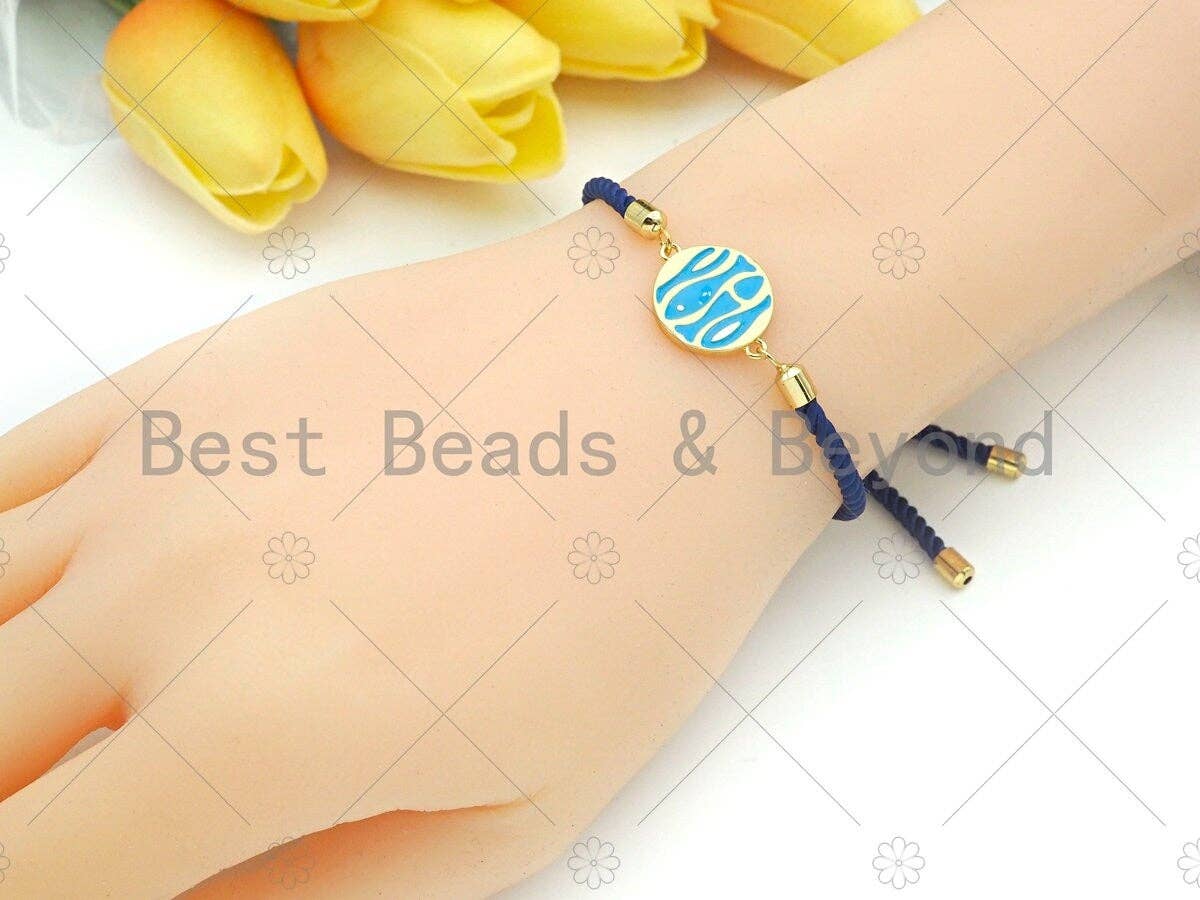 Enamel Turquoise Blue Fish Shape On Round Coin Connector,Dainty Gold Round Connector,Enamel Jewelry,19x15mm,Sku#Y420