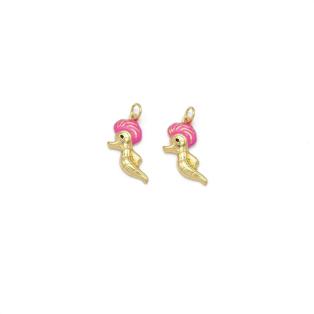 Gold Pink Enamel Cute Sea Horse Charm, Sku#Y804