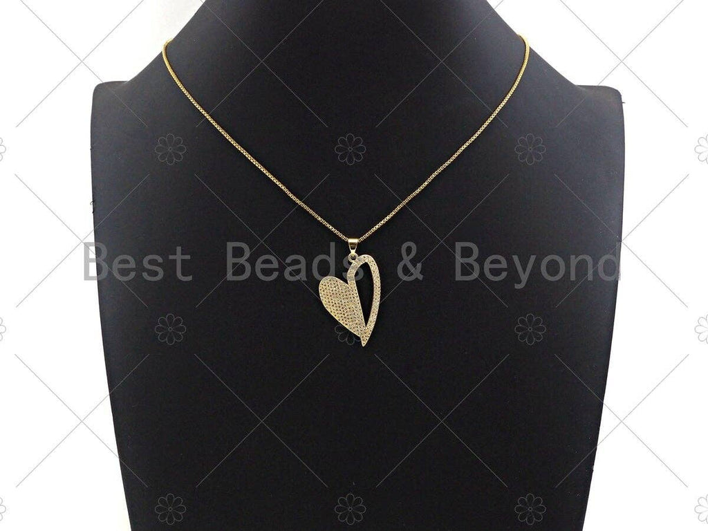 CZ Micro Pave Unbalanced Heart Charm/Pendant, half Heart Shape Charm, Heart Pave Pendant, Gold plated charm, 22x32mm, Sku#LK125