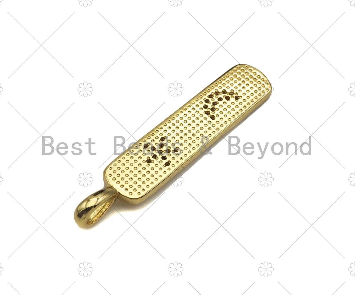 CZ Micro Pave 18k Gold Moon Heart Cross Star Bar Pendant, Cubic Zirconia Pendant, Pattern Charm, CZ Micro Pave Pendant,9x42mm, Sku#LK182
