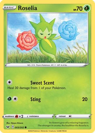 Roselia () 003/202 - SWSH01 Sword & Shield Base Set Reverse Holofoil