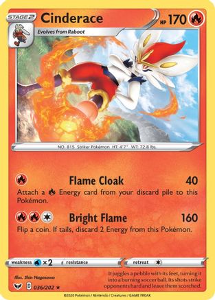 Cinderace () 036/202 - SWSH01 Sword & Shield Base Set Reverse Holofoil