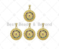 Colorful CZ Micro Pave North Star On Round Coin Shape Pendant,Dainty Gold Medallion Charm,Necklace Bracelet Charm Pendant,19x23mm, Sku#LK223
