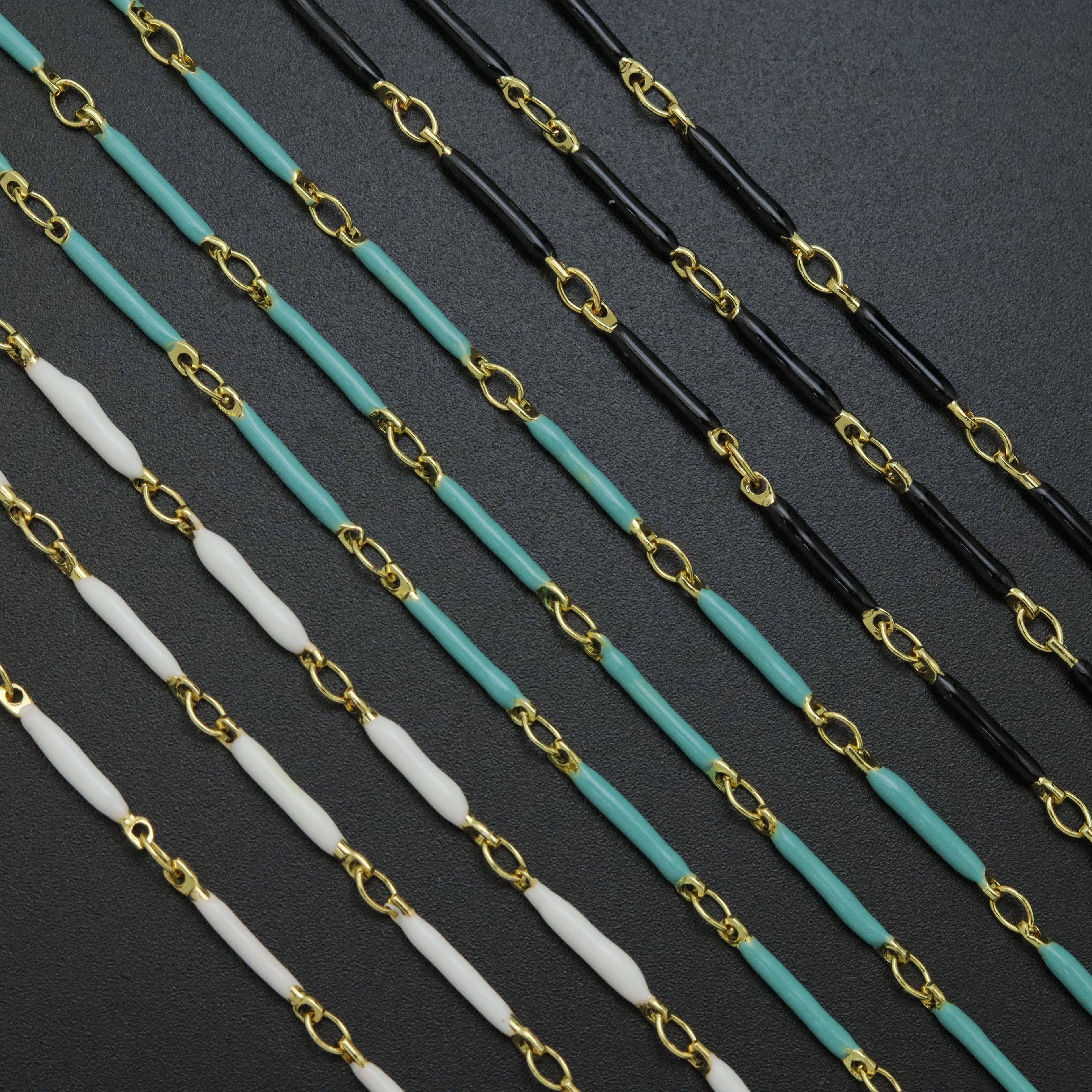 Hand Made Enamel Thin Long Link Necklace/ Chain, LX511