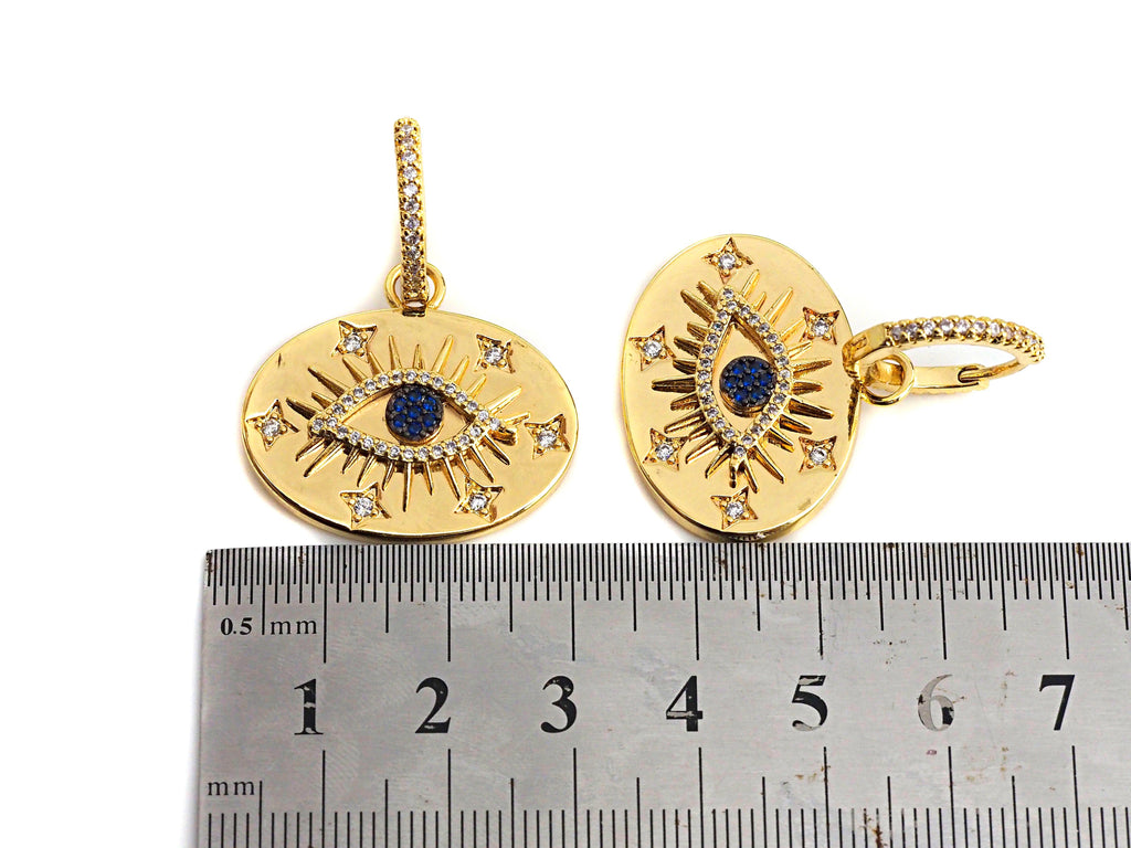 CZ Evil Eye Oval Hoop Earrings, Sku#J198