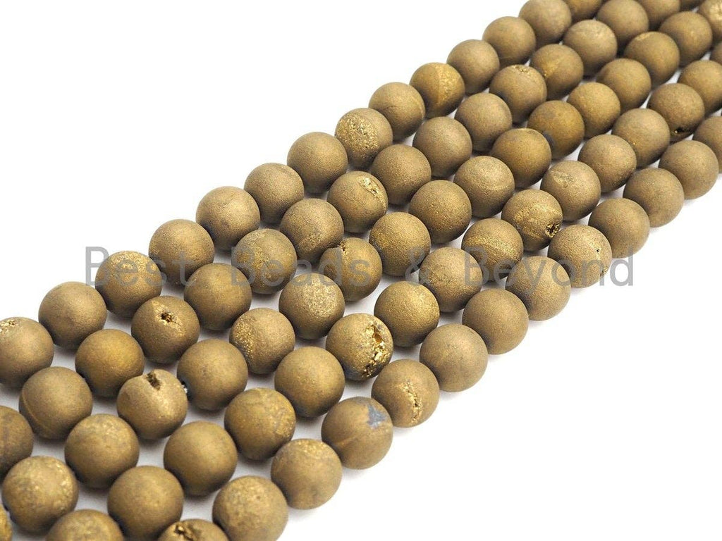 Druzy Gold Agate beads, 6mm/8mm/10mm/12mm Round Smooth Matte beads,Natural Agate Druzy Round Beads, 15.5inch strand, SKU#U849