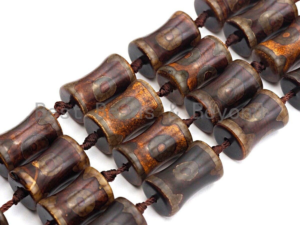 1pc/12pcs Natural Tibetan Agate Spool Beads, Black Brown Dzi Beads, Tibetan Dzi Beads, 15x22mm,sku#U500