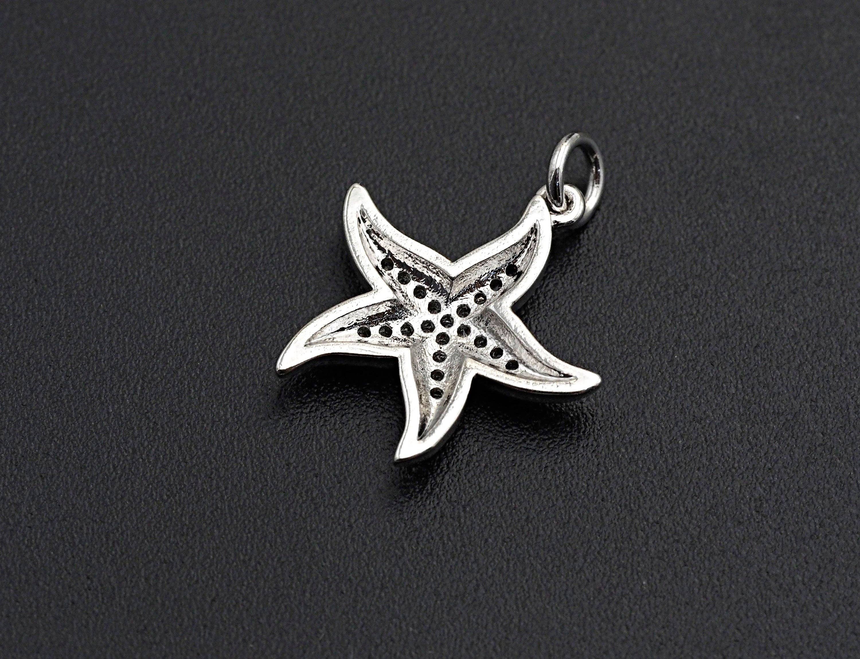 CZ Micro Pave Starfish Shaped Pendant/Charm, Cubic Zirconia Pendant Charm, 17x18mm,sku#Z575