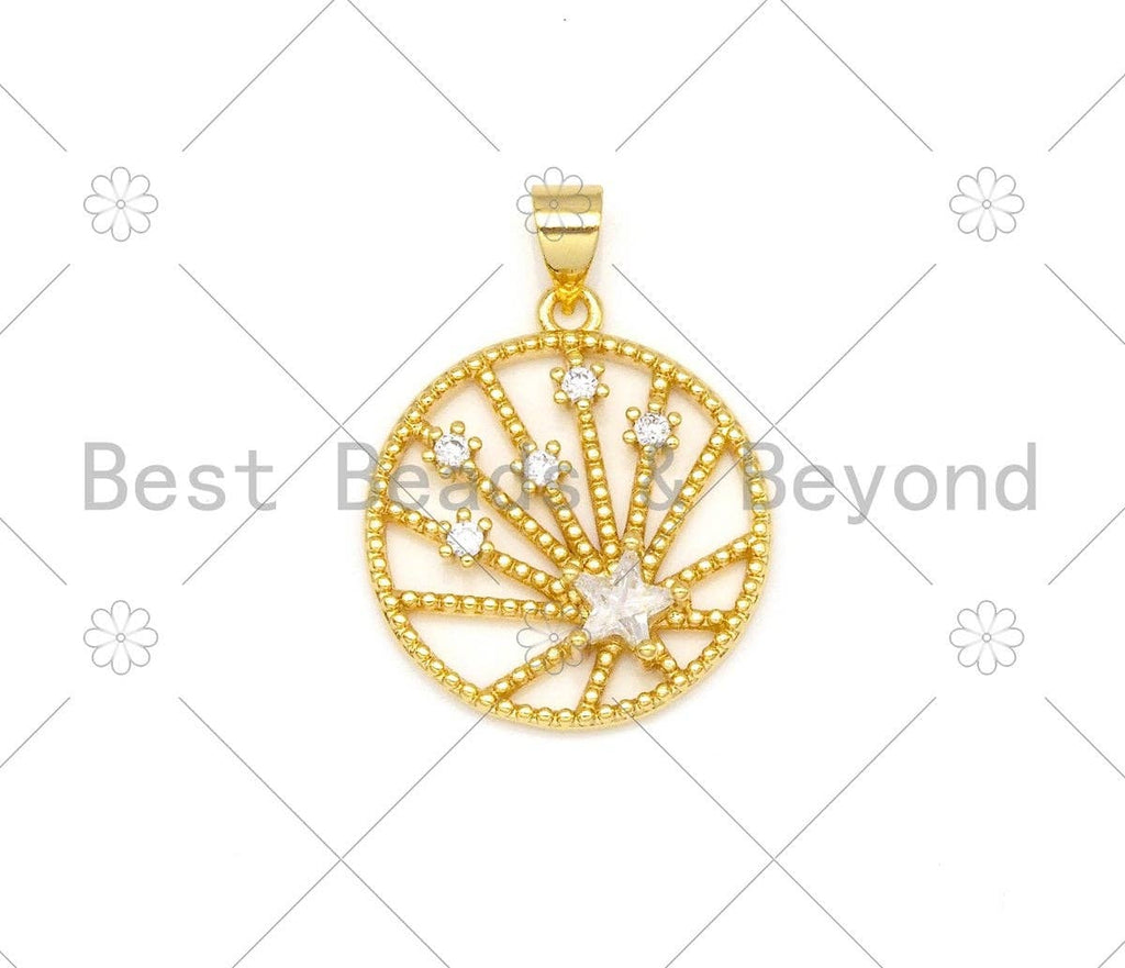 CZ Micro Pave North Star Coin Pendant Charm, sku#LK383