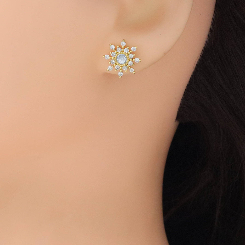 Clear CZ Snowflower Stud Earrings, Sku#A406