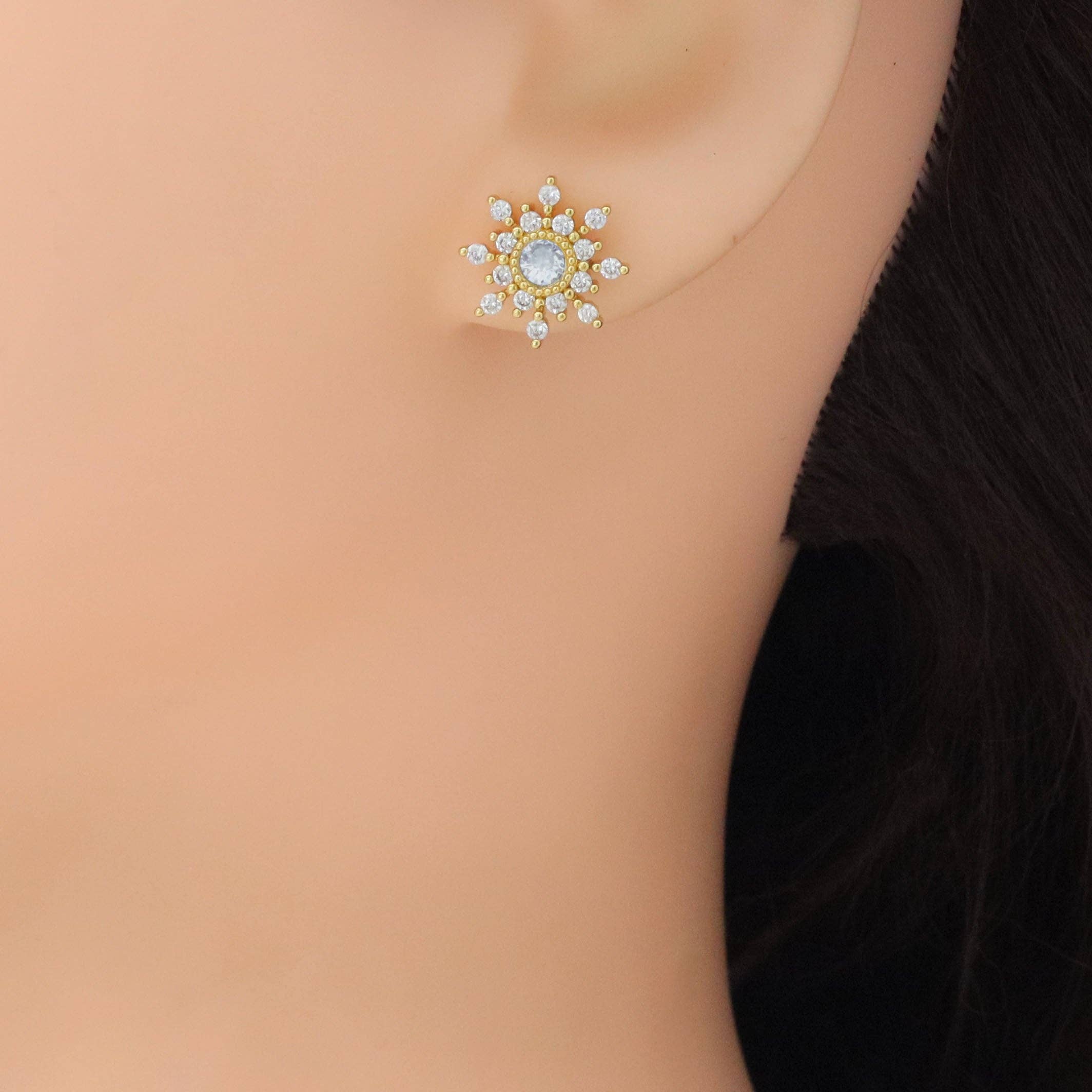Clear CZ Snowflower Stud Earrings, Sku#A406