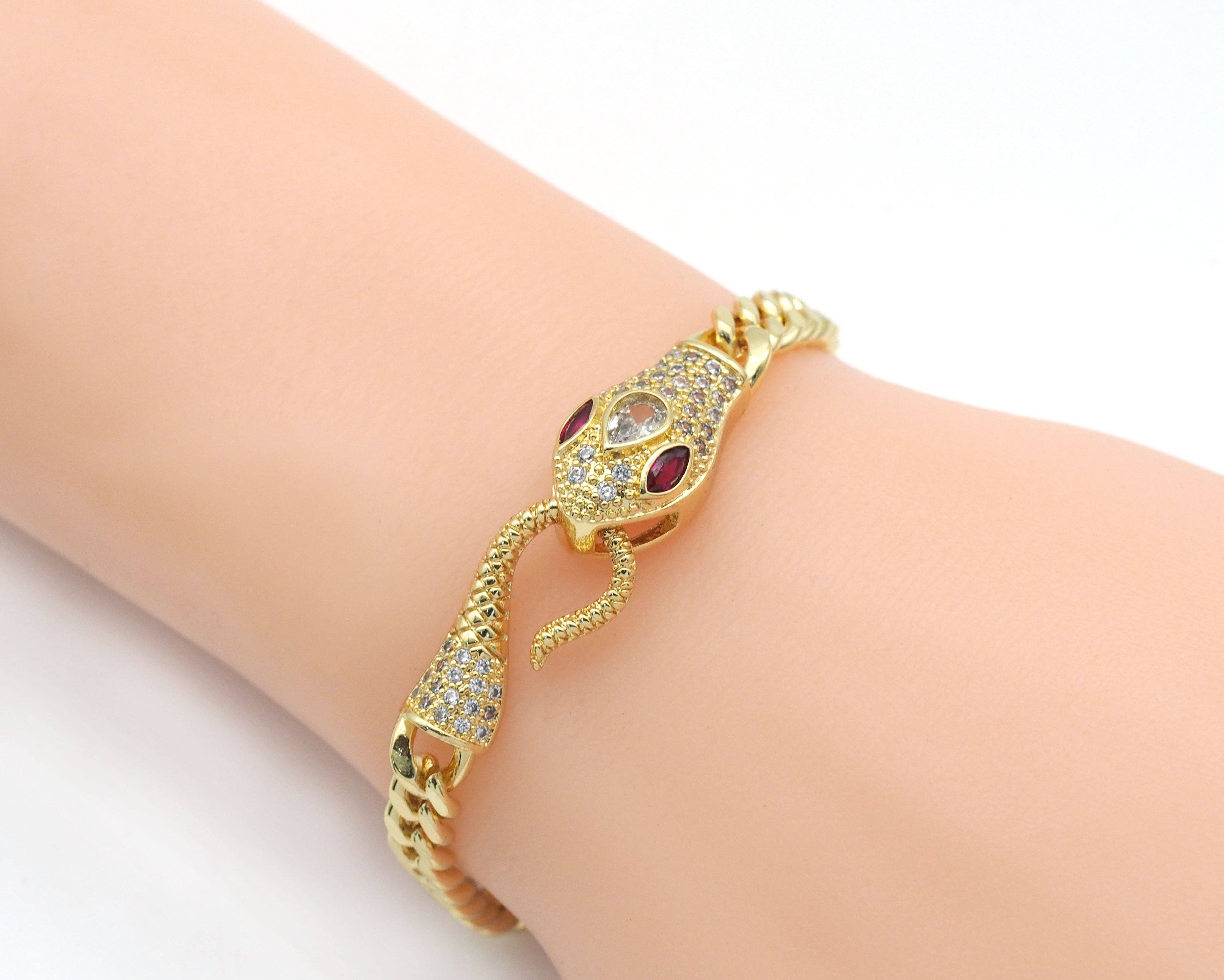 CZ Snake Clasp Chain Bracelet, Sku#JL166