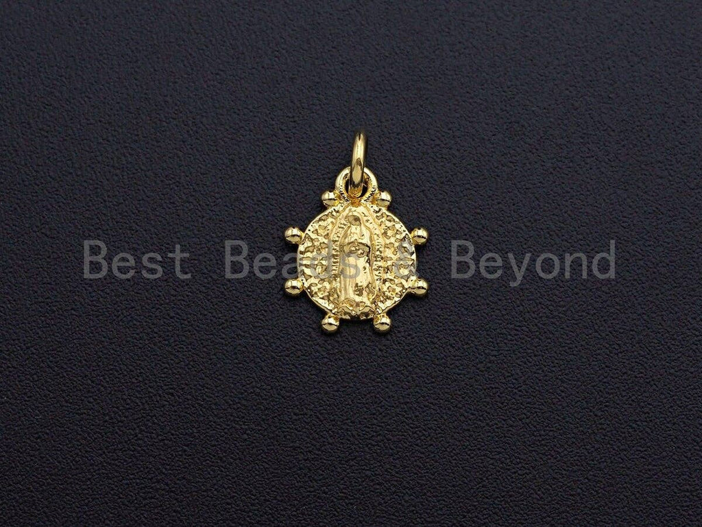 Virgin Mary Embossment On Round Coin Pendant Charm, Cubic Zirconia Charm, 10x11mm,sku#Z858