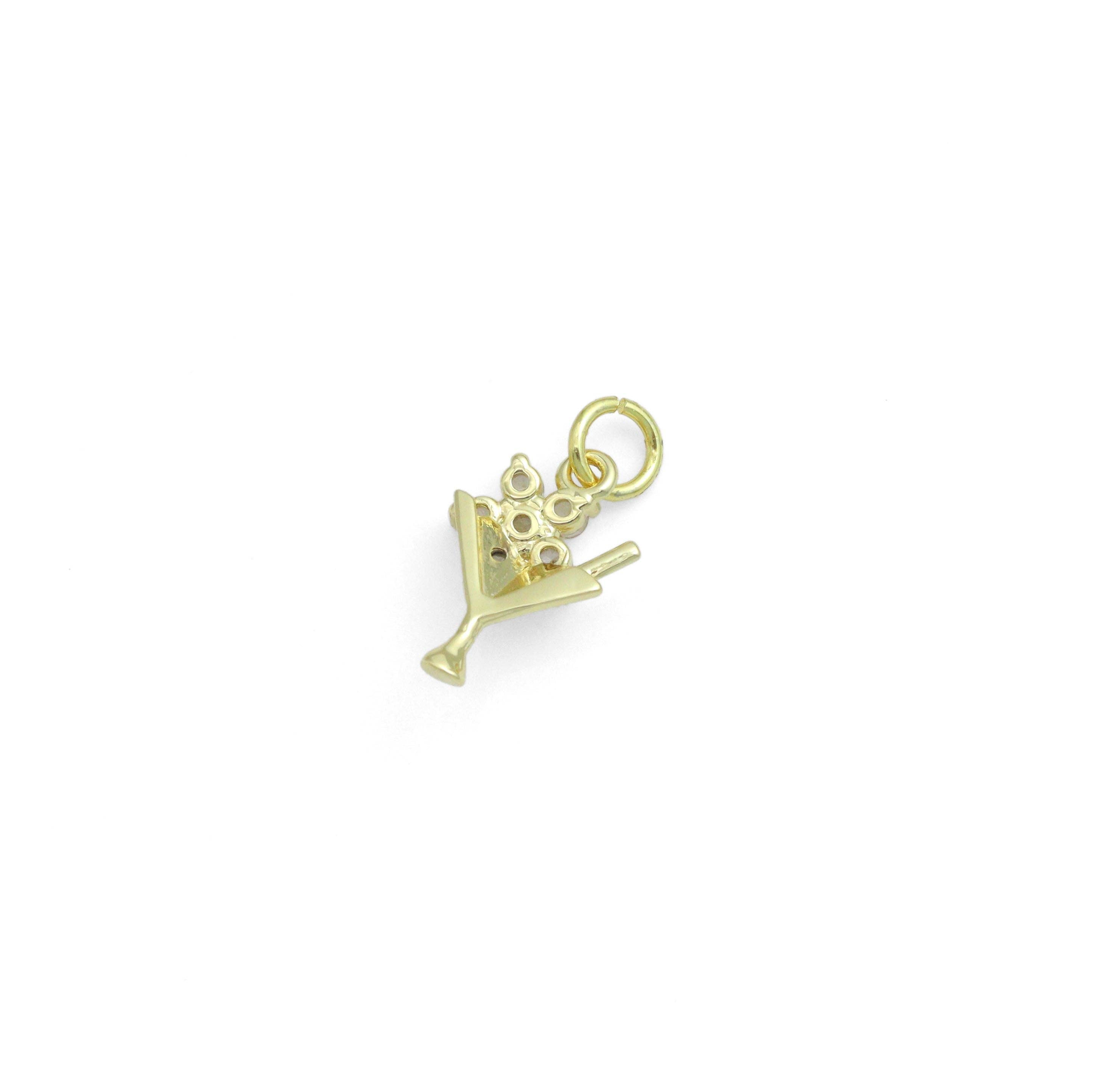 Gold Silver Flower Martini Glass Cup Charm Pendant, Sku#A464