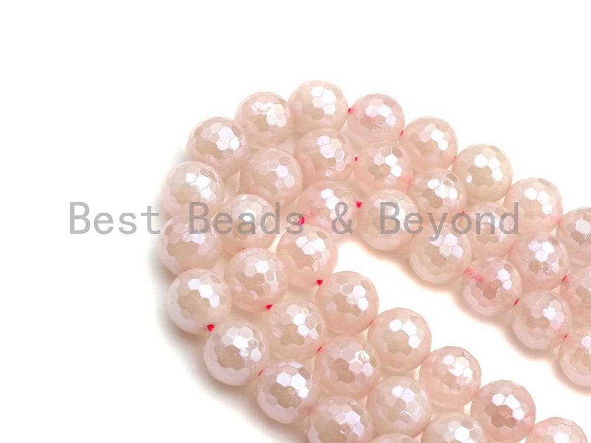 Mystic Plated Rose Quartz Beads, 6mm/8mm/10mm/12mm Round Faceted Rose Quartz Beads, 15.5" Full Strand, sku#UA62