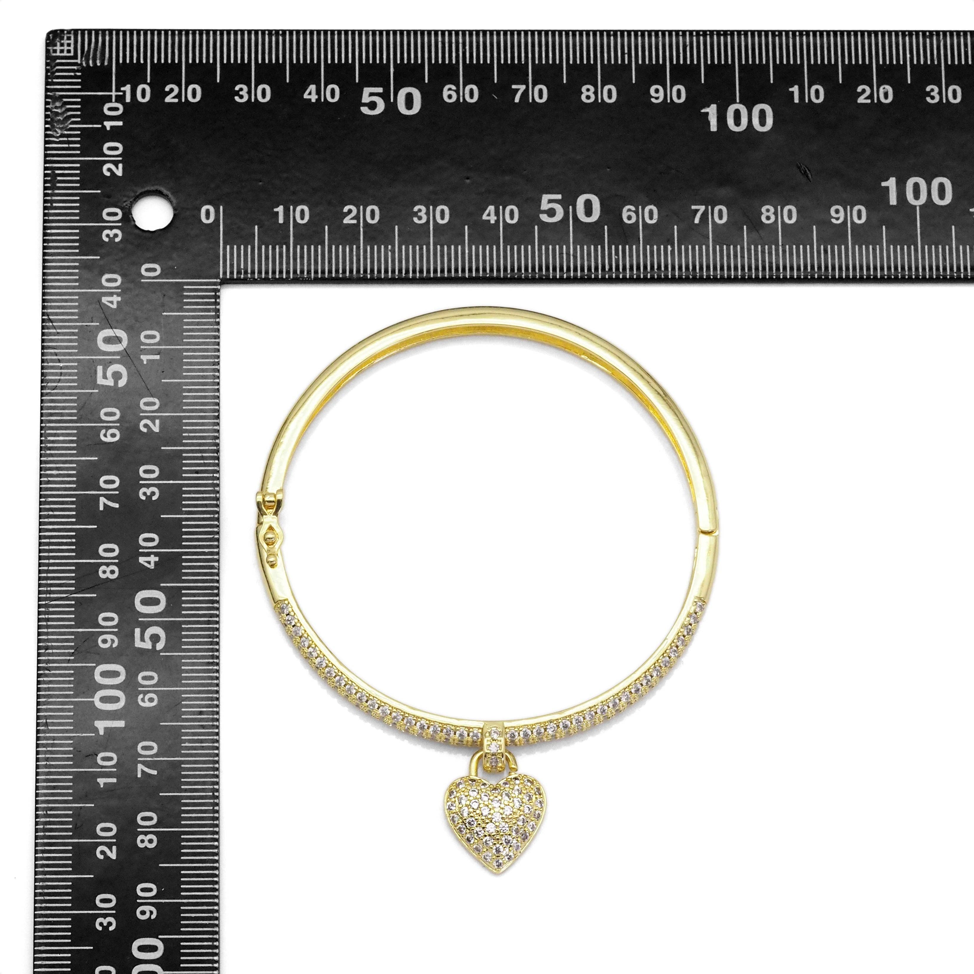 Gold CZ Drop Heart Adjustable Bracelet, Sku#LD471