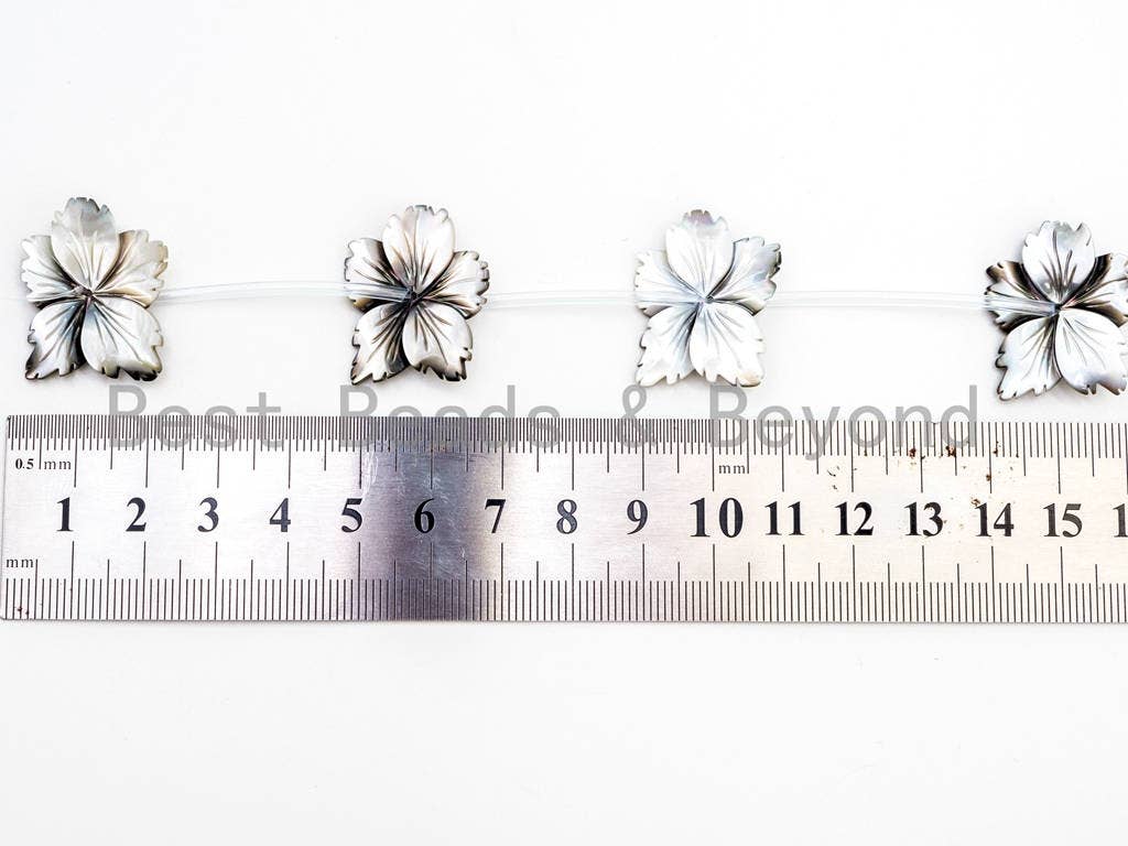 Natural MOP Carved Flower Leaf Beads, 25-30mm, Sku#T104