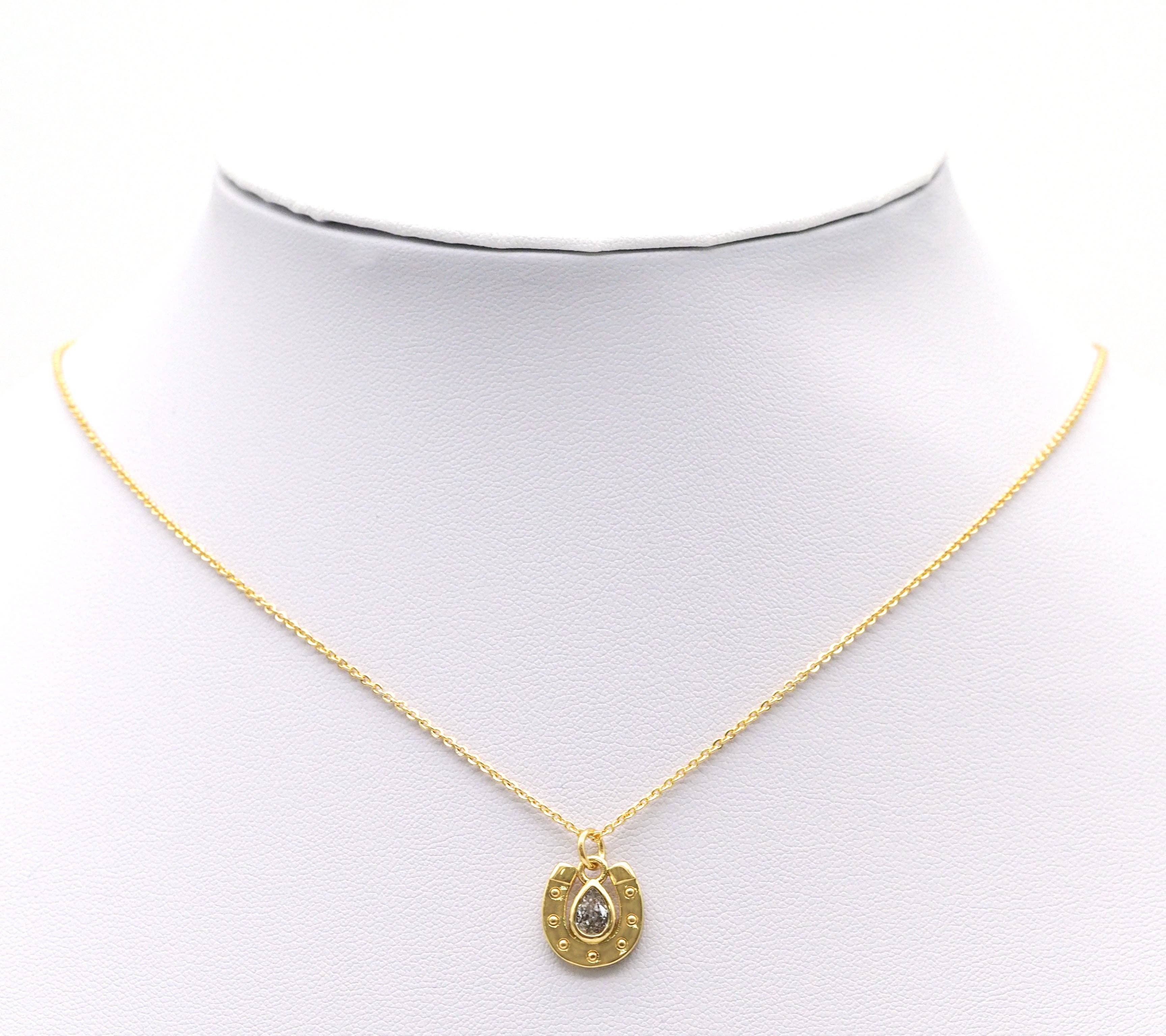 Gold Teardrop CZ On U Horseshoe Shape Charm, Sku#LK700