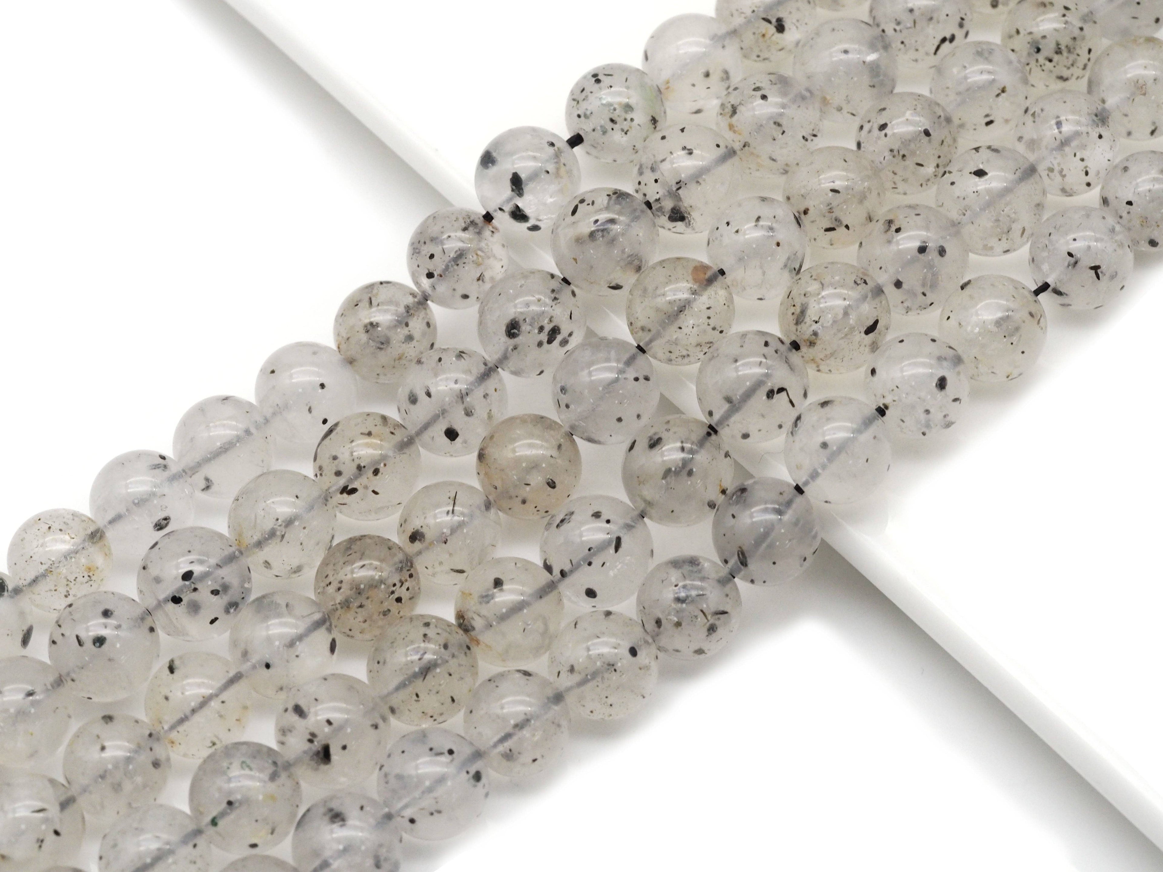 Genuine Black Spotted Quartz Round Smooth Beads, Sku#U1358