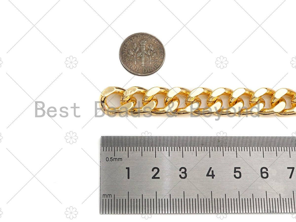 11x14mm Black/Gold High Quality Large Heavy Flat Curb Chain, Diamond Cut Bold Curb Chain, Cuban Heavy Metal Chain, sku#M394