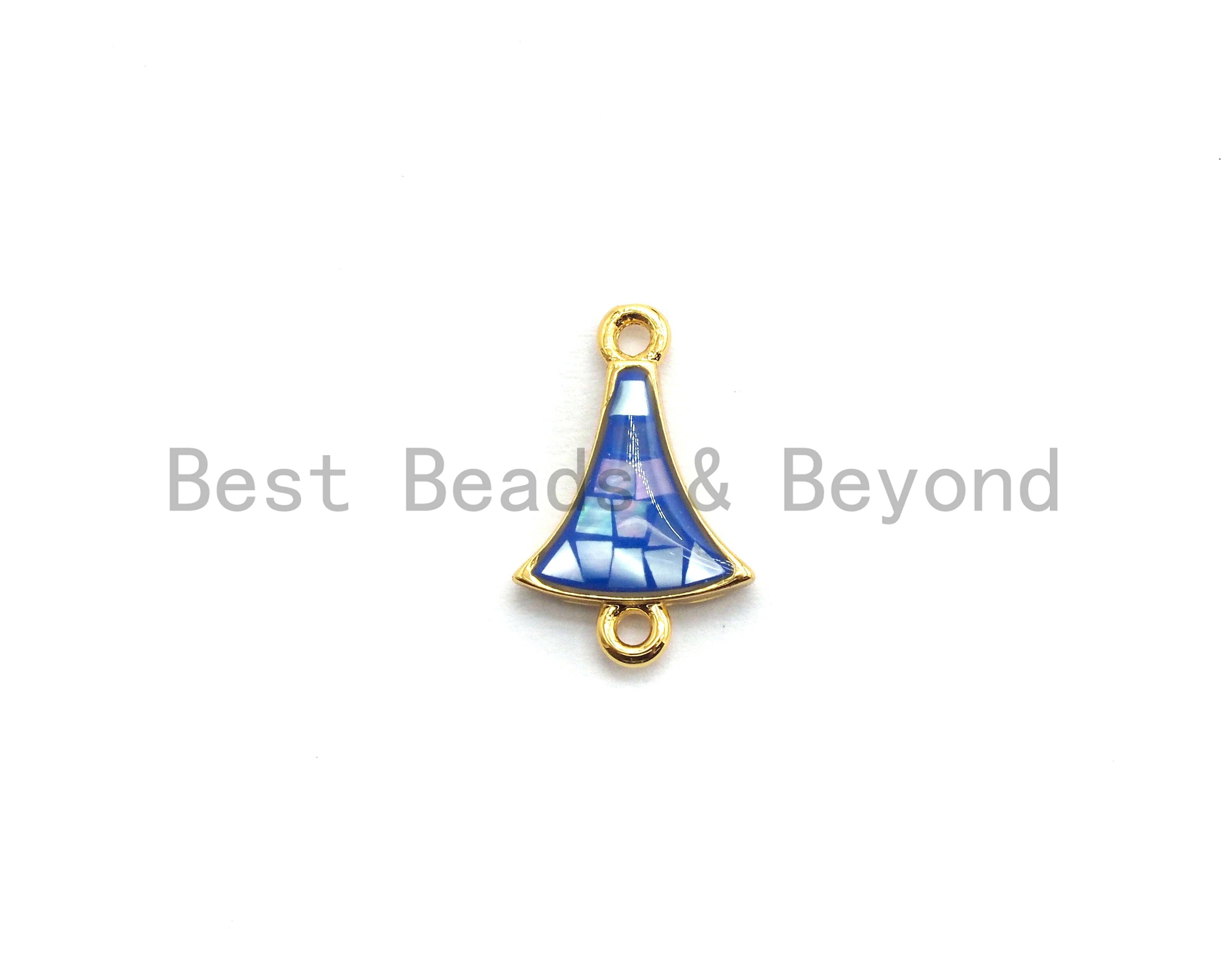 100% Natural Shell Fan Shaped Blue Connector with Gold/Silver Plated Edging, Natural Blue Shell Beads, 10x15mm,SKU#Z261