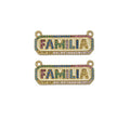 Gold Colorful CZ Familia Word On Rectangle Charm, Sku#Y725
