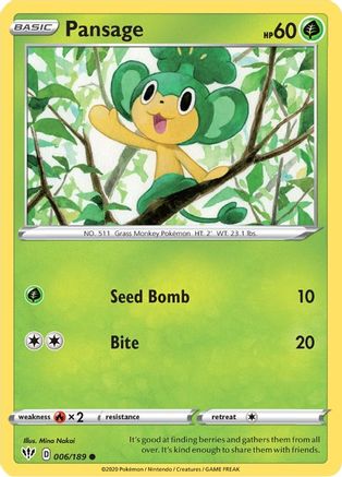 Pansage 006/189 - SWSH03 Darkness Ablaze Reverse Holofoil